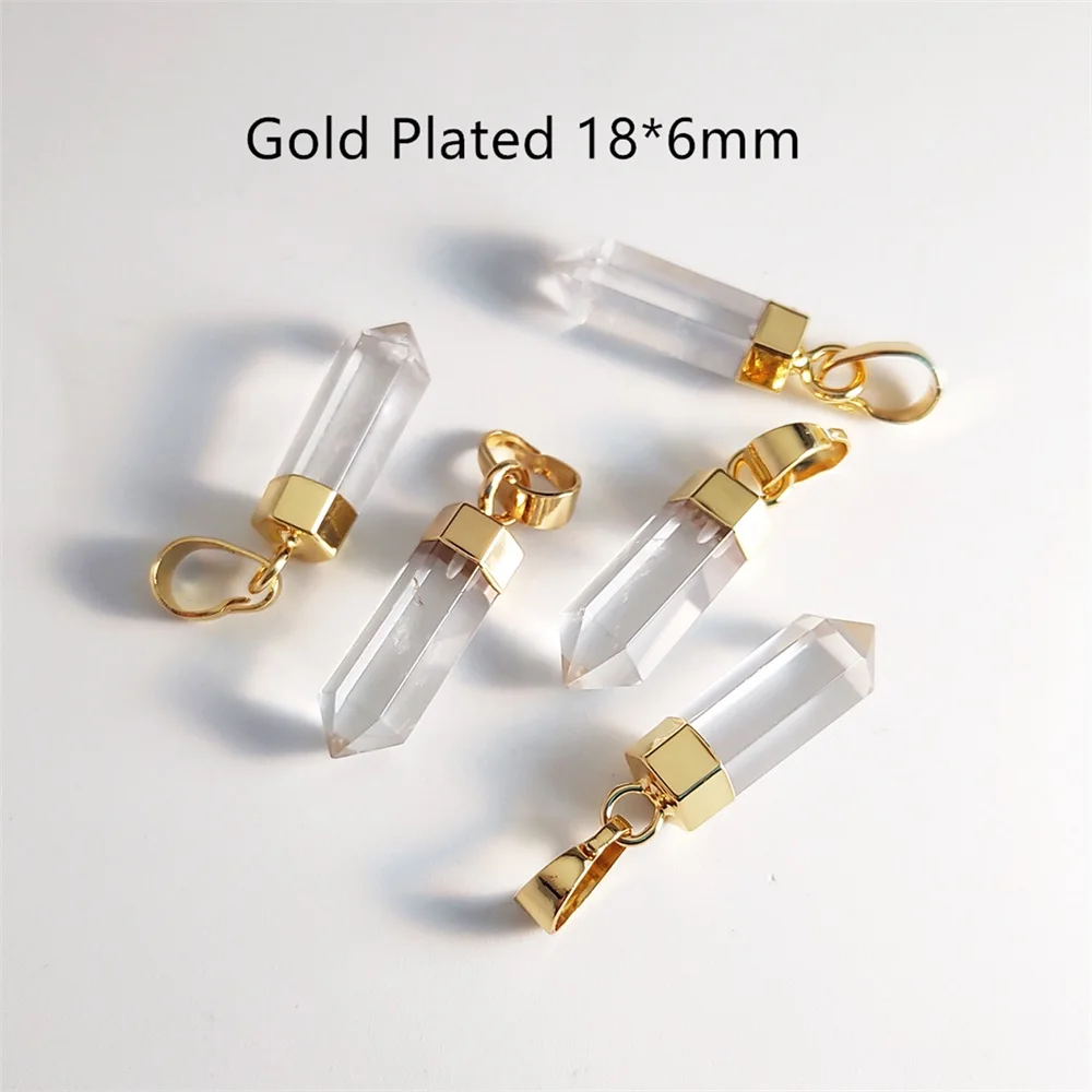 FUWO 1Pcs Lovely Natural Crystal Quartz Point Pendant,Golden Plated Accessories For Jewelry Making PD125