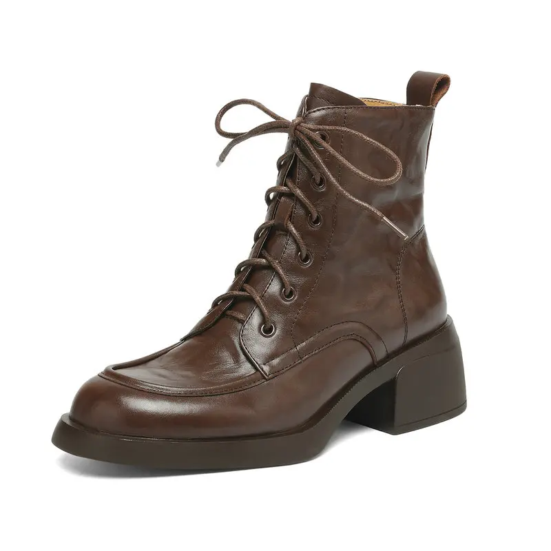 

2025 New Arrival British Style Genuine Leather Women Ankle Motorcycle Boots Platform Modern Boots Autumn Shoes