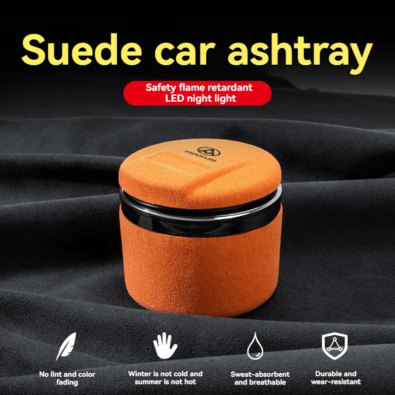 Car Suede Ashtray With Blue-Ray LED Light Creative Ceramic Ashtray Cigarette Holder with logo For Maxus Car Accessories