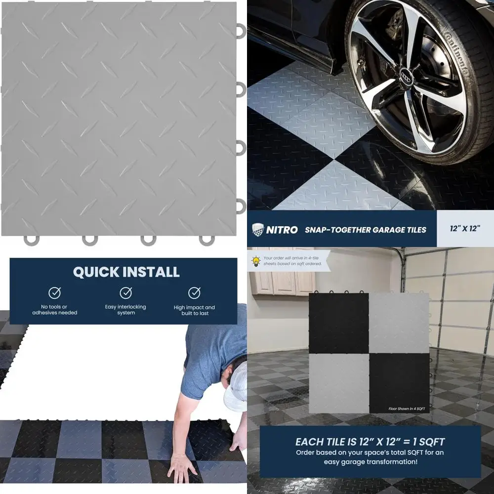 Piastrelle per garage in plastica ad incastro antiscivolo 12x12 con motivo a diamante in finitura canna di fucile