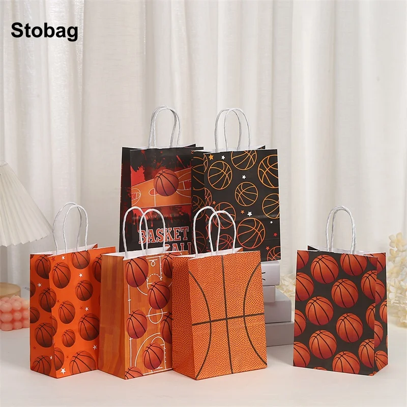 

StoBag 24pcs Basketball Kraft paper Tote Bags Gift Packaging Kids Children for Candy Storage Baking Pouch Birthday Party Favors