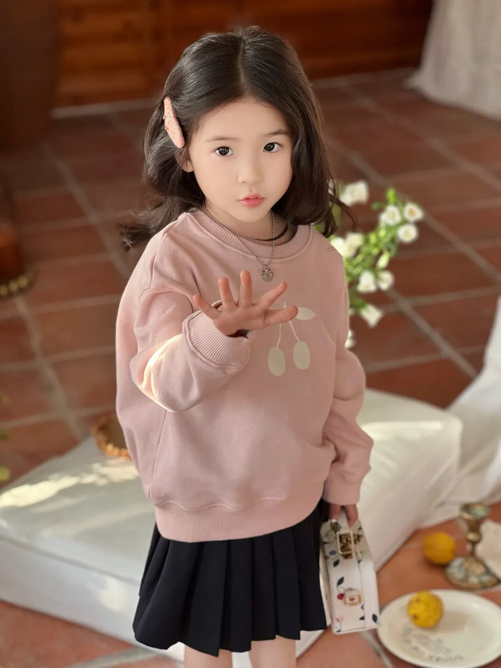 Autumn winter baby girls clothes cherry pattern Sweet pink sweatshirt kids tops casual girls sweatshirt