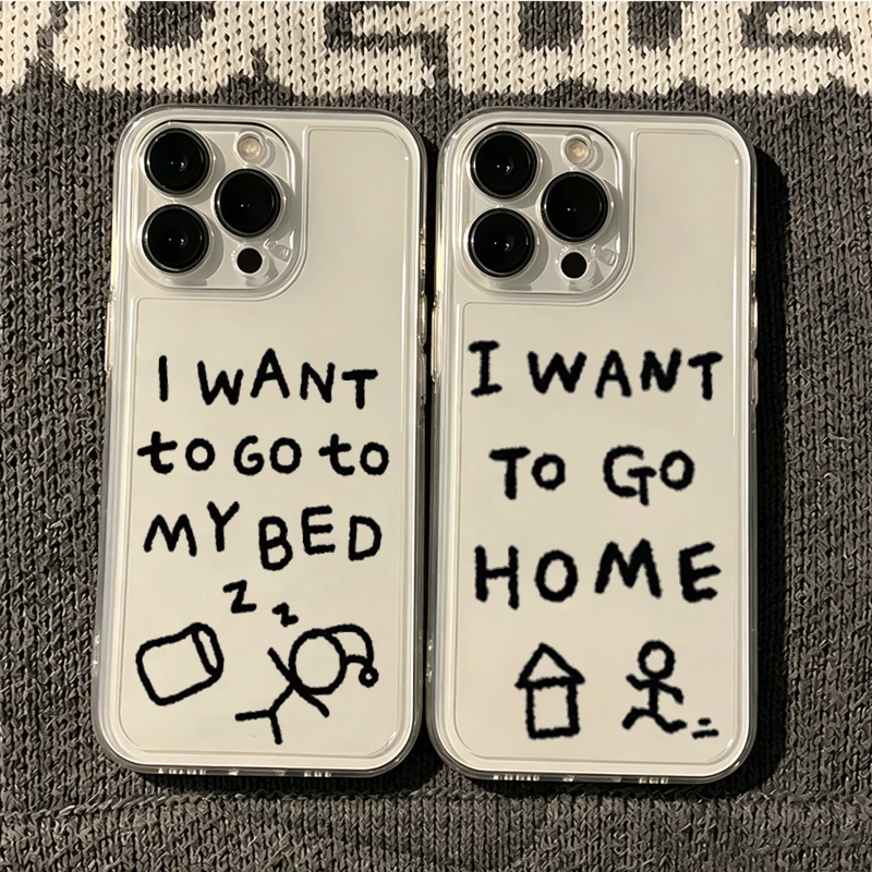 Funda de Teléfono Personalizada con Diseño Creativo 'I Want to Go' para iPhone 17 16 15 14 13 12 11 Pro Max Xr Xs 7 8 Plus Mini, Transparente, Estilo Y2K