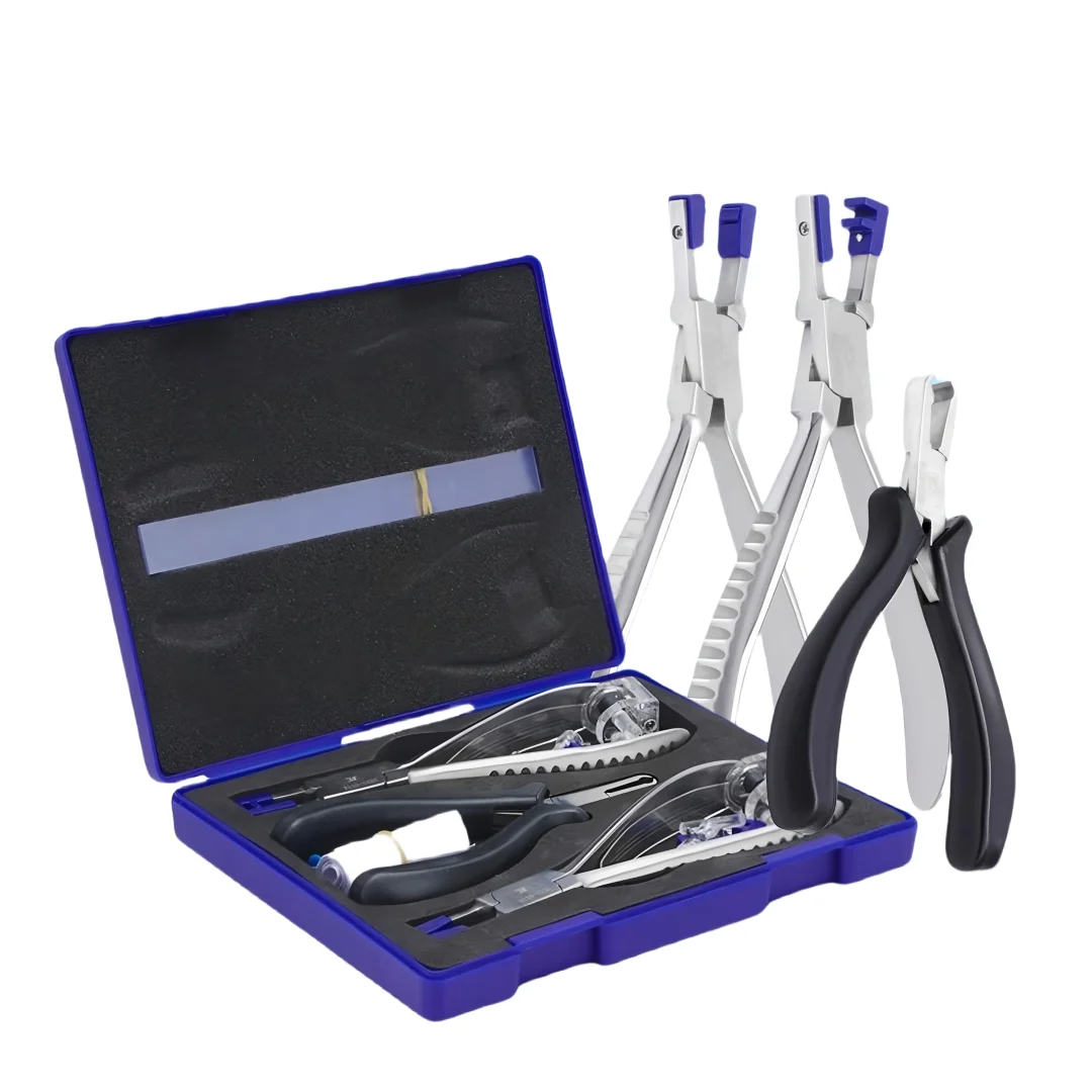 Professional Rimless Glasses Repair Kit - 3 Precision Pliers with Alignment Locator & Accessories for Opticians, Eyewear Shops,