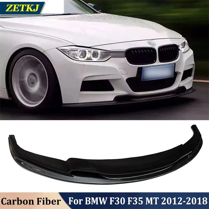 V Style Real Carbon Fiber Car Front Lip Bumper Chin Shovel Head Tuning For BMW 3 Series F30 F35 MT 2012-2018 Car Body Stying