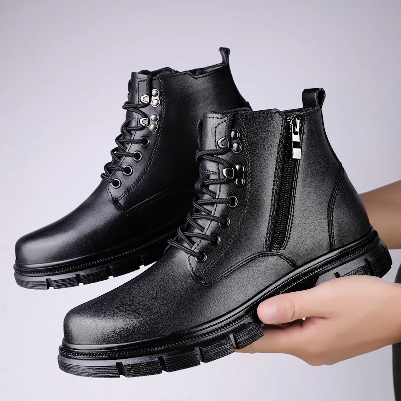 

Мужские ботинки челси с круглым носком, повседневные ботинки из искусственной кожи на шнуровке и молнии, уличные рабочие ботинки