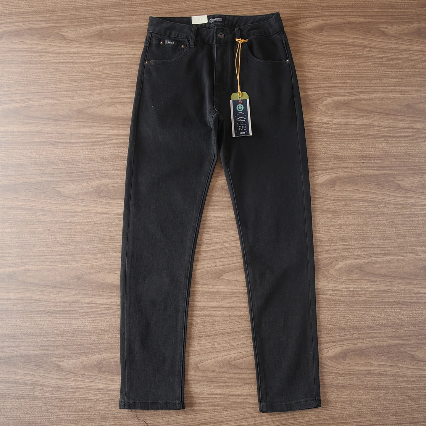 

2026 осень-зима американские ретро эластичные черные джинсы мужские 65% хлопок потертые старые тяжелые узкие прямые повседневные брюки