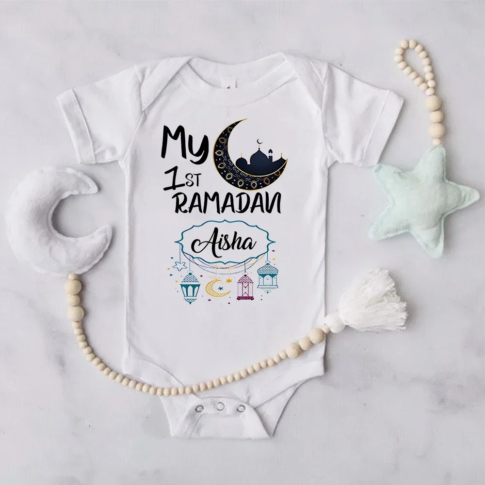 Personalised 1st Ramadan Baby Bodysuit Custom Infant Short Sleeve Jumpsuit Eid Boys Girls Clothes Islamic Muslim Holiday Outfits