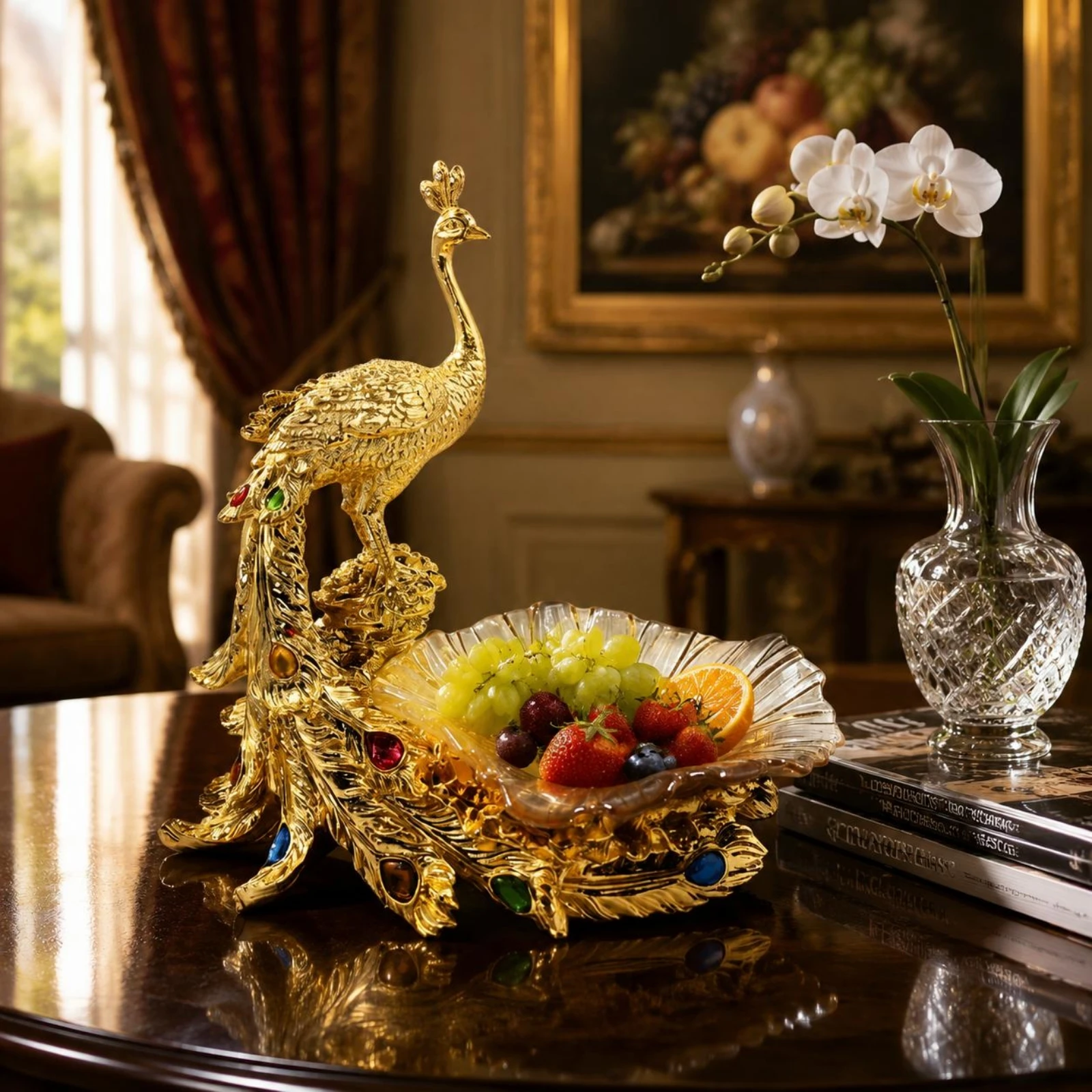 

Gold Peacock Tray Luxury Design Peacock Fruit Tray Home Decor Resin Multipurpose Use for Living Room