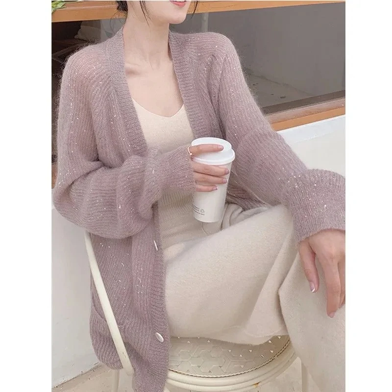 

Foreign Trade Export Original Women's lothing Luxury Brand Sewn Knitted Cardigan Women's Medium Length Jacket