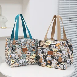 Fashion Print Tote Bag Portable Picnic Canvas Lunch pouch Insulated Large Capacity Bento Bag Travel Thermal Cooler Handbag