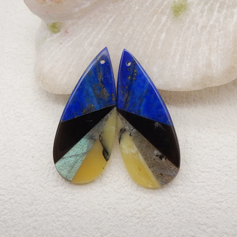 Natural Lapis Lazuli,Obsidian,Labradorite,Yellow Opal Intarsia Water Drop Earrings Bead For Women,DIY Semi-precious Stones