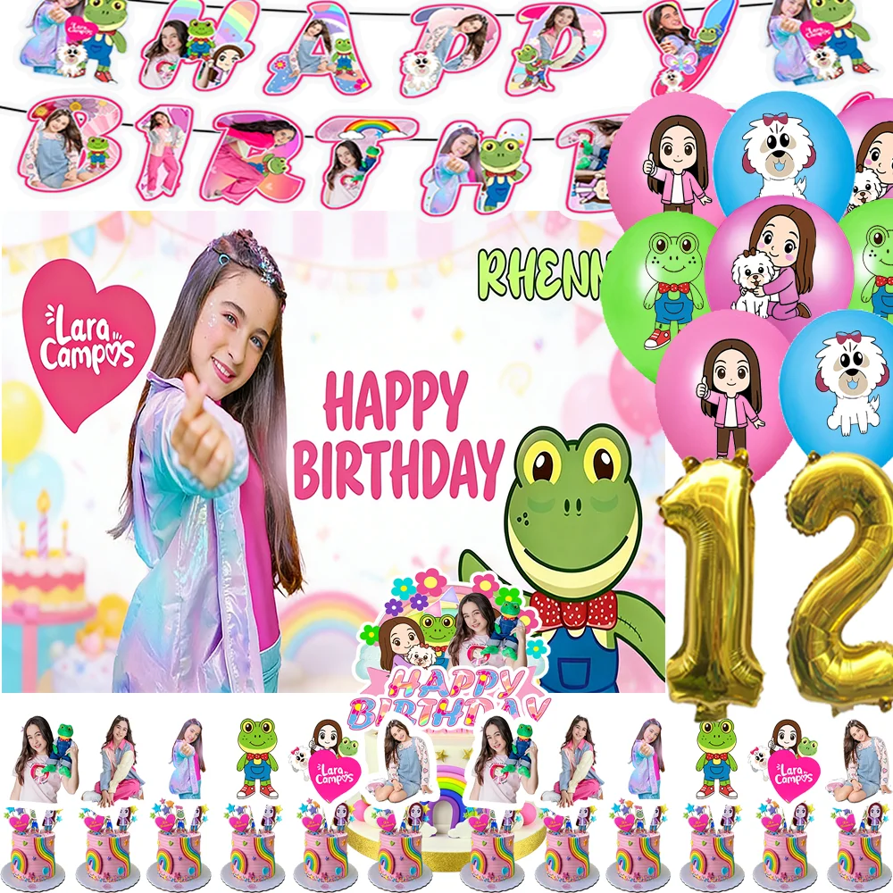 

Mexican Lara Campos Theme Birthday Party Supplies Cake Decor Singer and Frog Balloon Backdrop Cupcake Topper Girls Photo Props