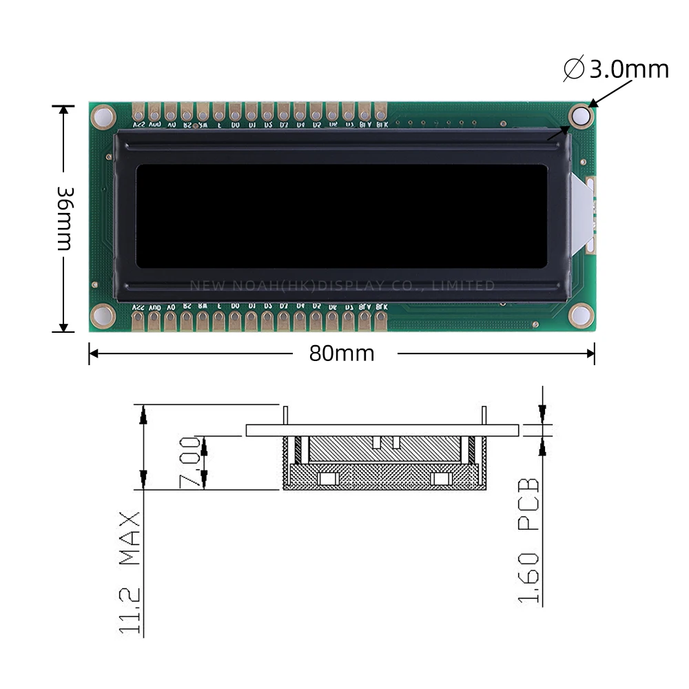 Btn filme preto azul 1602w-6 tensão 5v 3.3v 02*16 lcd fileira dupla 16pin tela lcd 64*16mm ai31066l módulo lcd