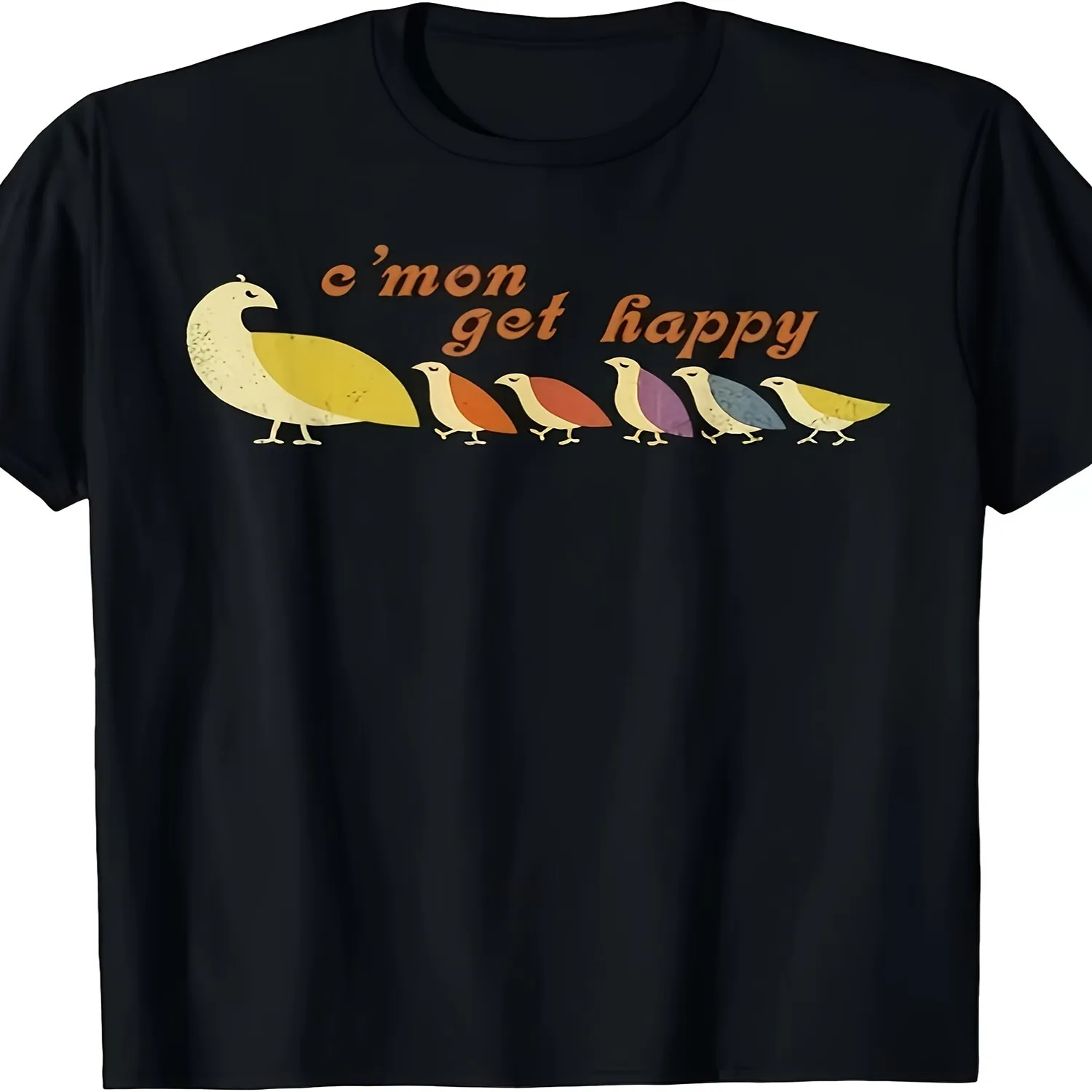 Hobby Retro Nostalgic T-Shirt with Smiling Birds And Positive Message - Heavyweight Unisex Tee - Black with Multicolor Bird Prints, Comfortable Fit, Ideal for Seasonal Casual Wear And Trendy Men, Men Graphic Tee, Weekend Casual Top