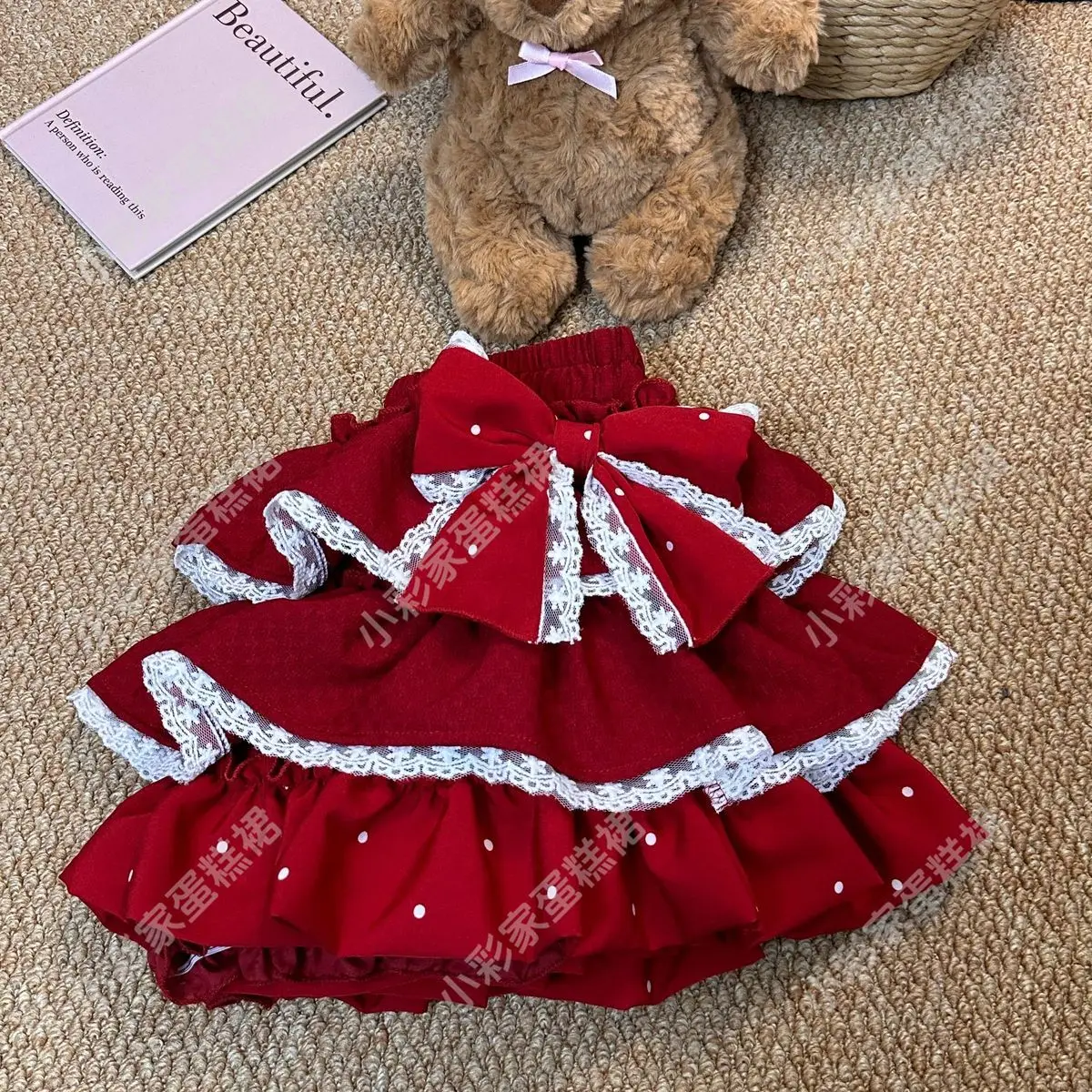 Sweet Lolita Red Tiered Cake Skirt Women Princess Ruffle Mini Skirt High Waist Cute A Line Summer Fashion Casual Short Skirt New