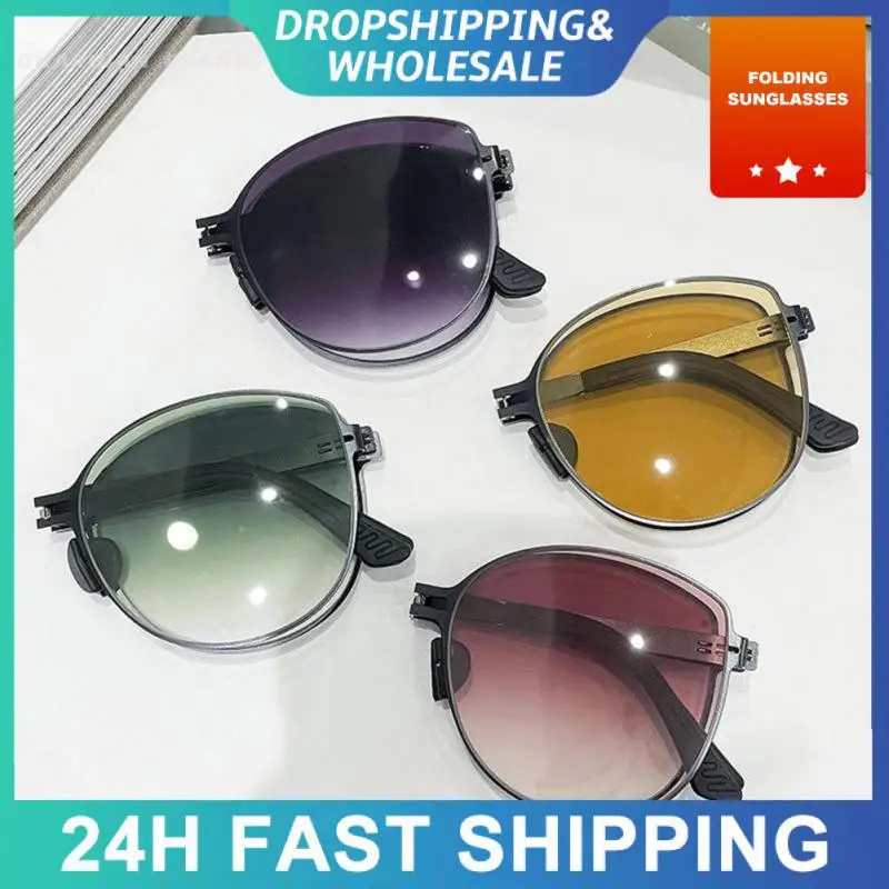 Folding Sunglasses Metal Lightweight Portable Sun Glasses Fashion Street Photo Eyeglass Travel Party Eyewear Fishing Riding Hike