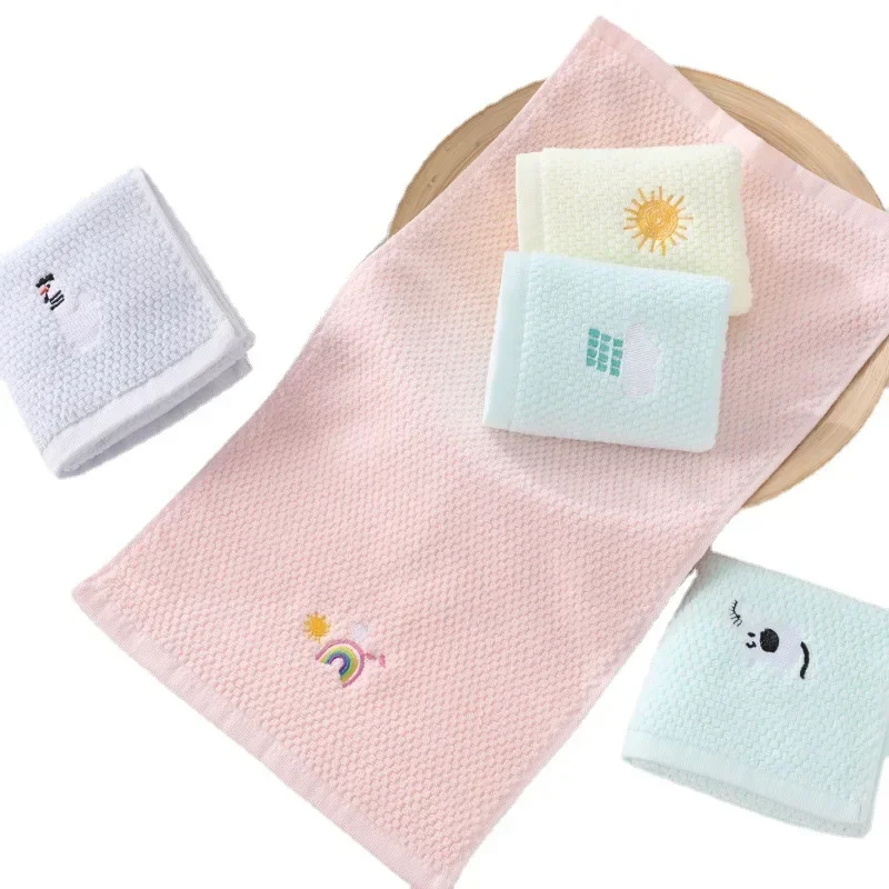 Children\'s Towel Pure Cotton Absorbent Baby Children\'s Kindergarten Face Towel Embroidery Small Face Towel  Baby Wipes