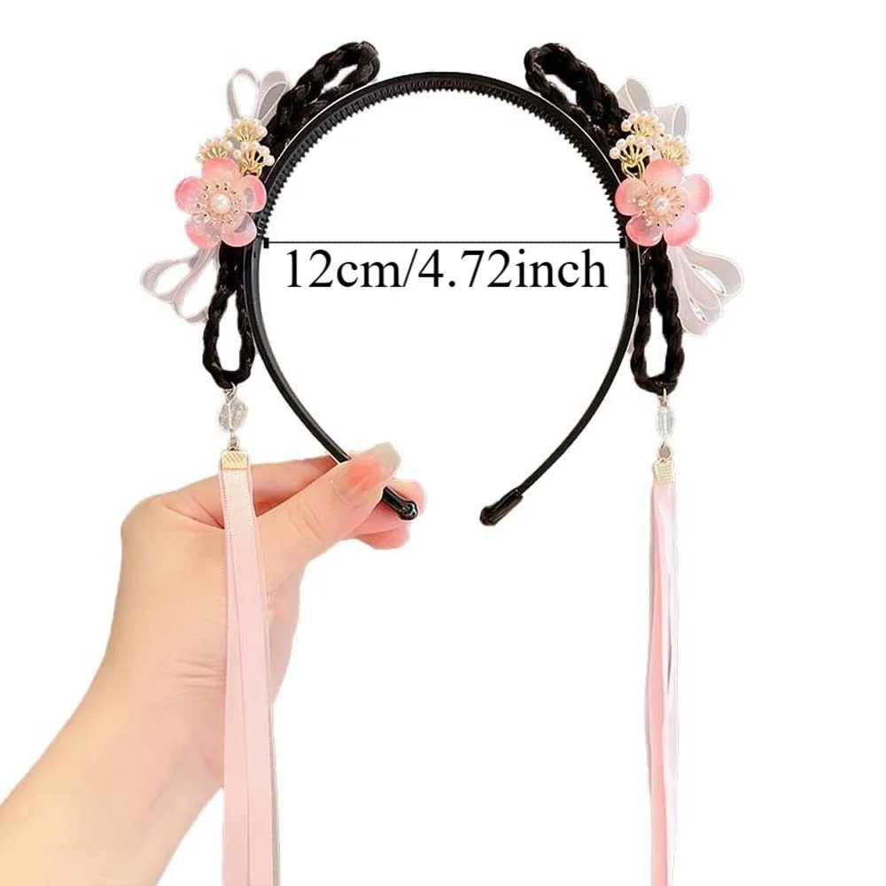 النمط الصيني فراشة الشريط عقال شرابة الخرز الفتيات Hanfu أغطية الرأس القوس رائعة التطريز العصابات الشعر للأطفال