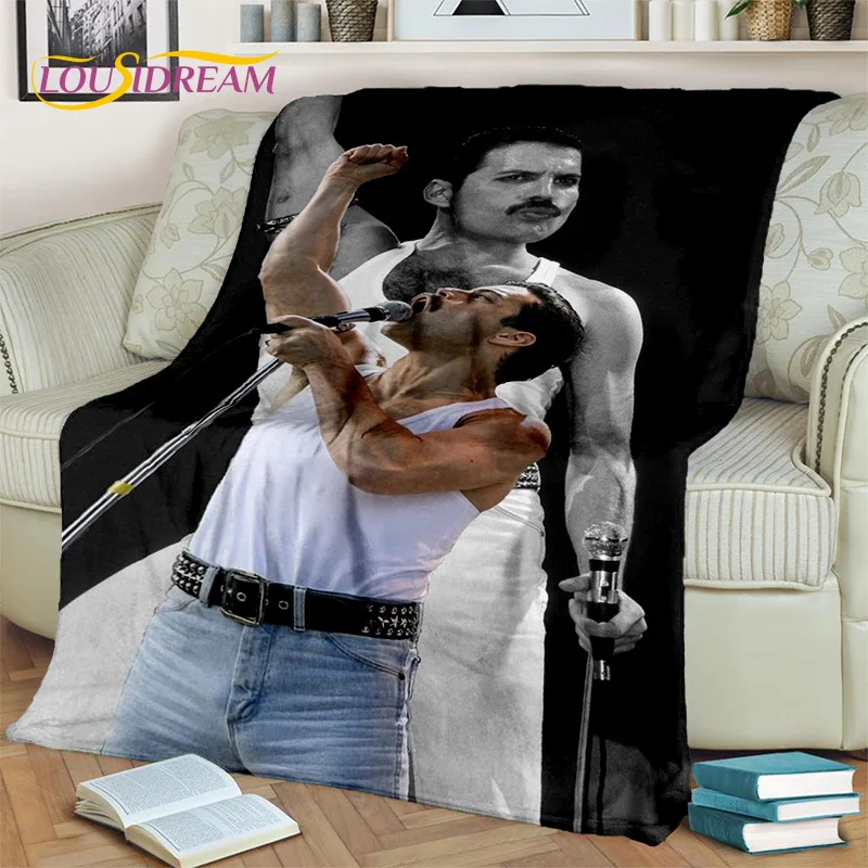 Queen-Rock-Band 3D Freddie Mercury Blanket,Soft Throw Blanket for Home Bedroom Bed Sofa Picnic Travel Office Cover Blanket Kids