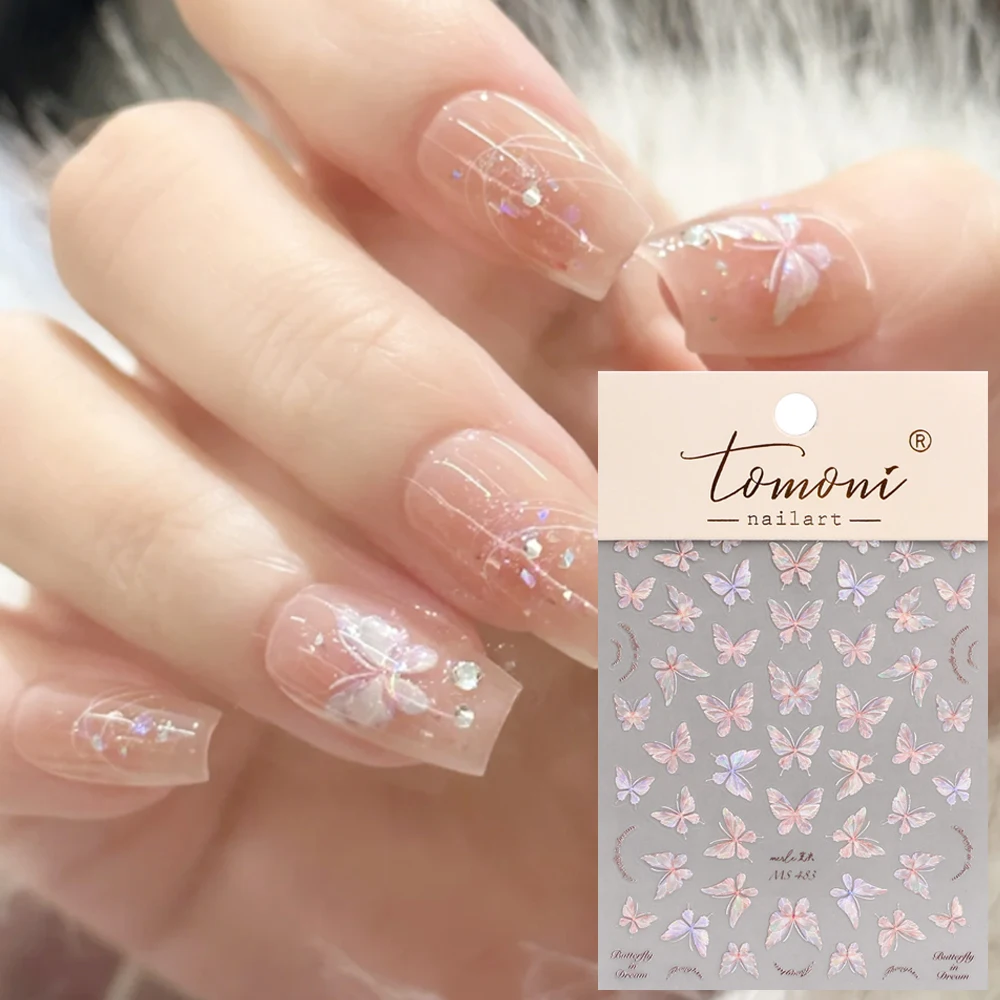 Colorful Butterfly Nail Sticker Aurora 3D Nails Art Design Self-Adhesive Stickers Butterfly Manicure DIY Decal Decoration Korean