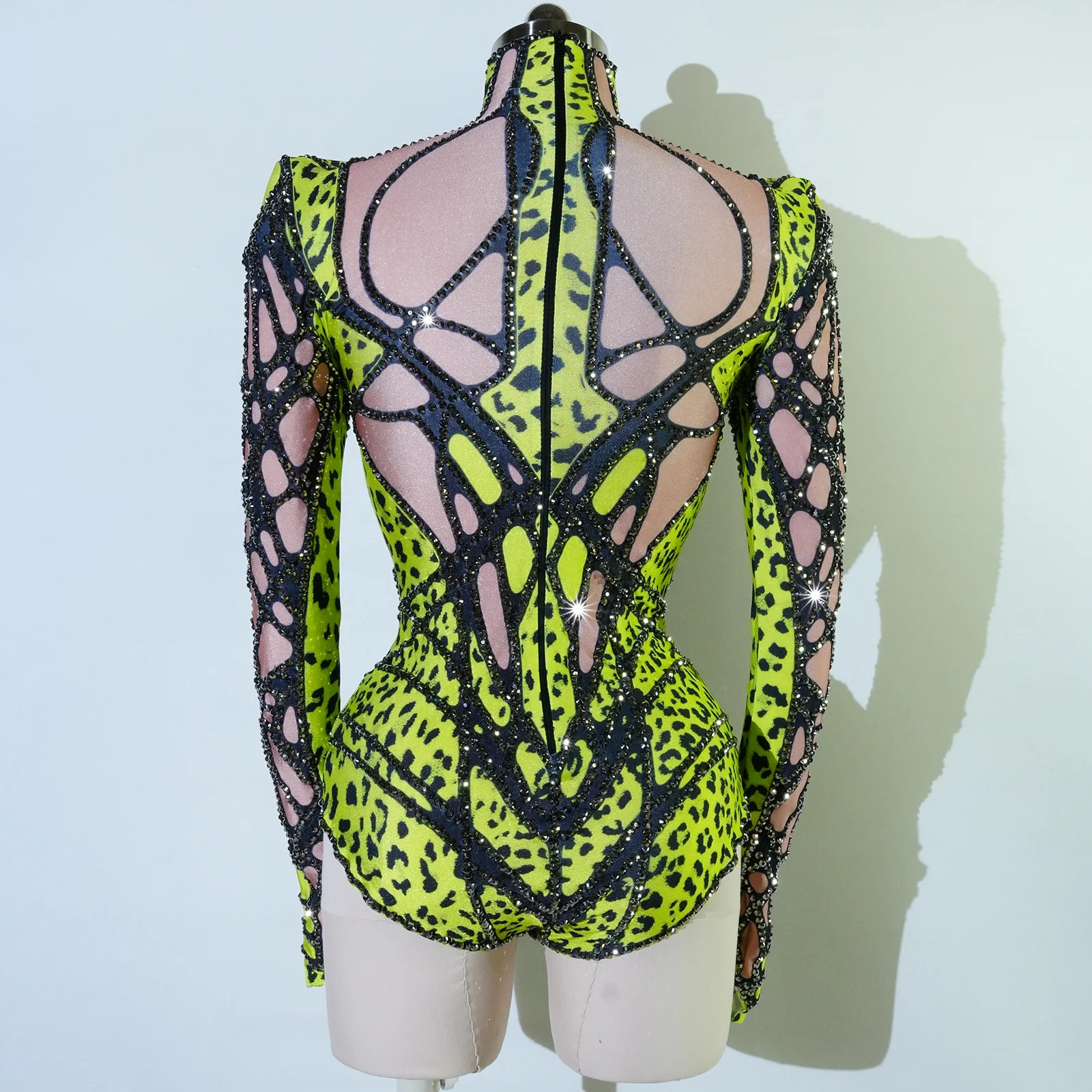 Sexy Stage Sparkly Rhinestones Bodysuit Green Dance Costume Party Bar Show Performance drag queen Outfit Cosplay Halloween pole