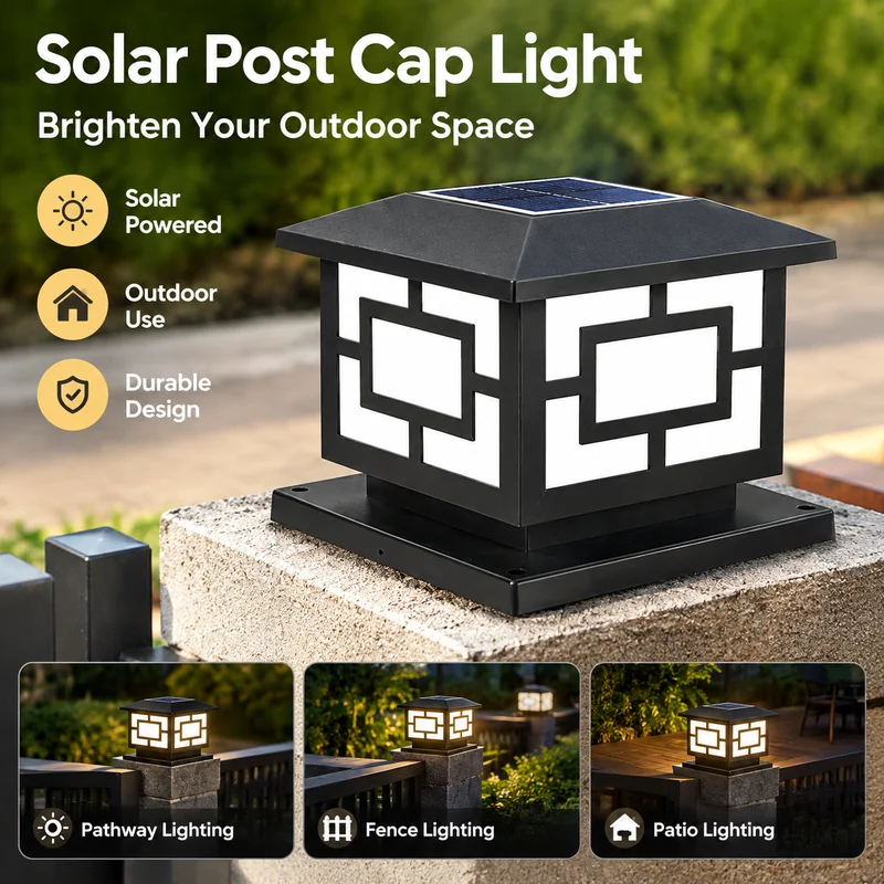 Solar Post Light Outdoor Waterproof LED Pillar Lamp for Garden Fence Wall Patio Yard Decor Lantern Energy Saving Residential Use