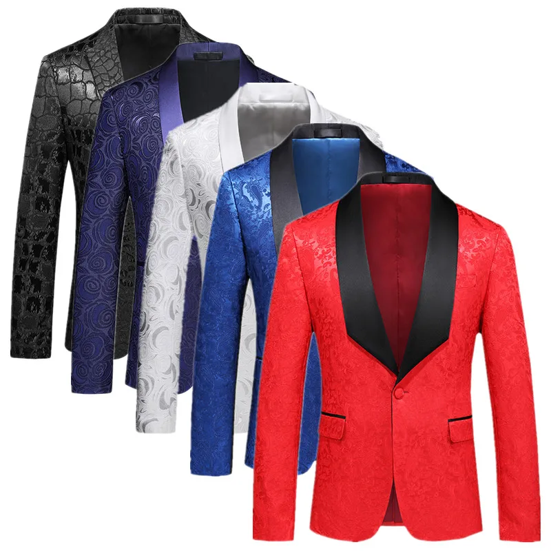 High-grade Jacquard Wedding Suit Jacket Men\'s Clothing Black / Red Fashion Men Luxury Business Prom Party Slim Fit Dress Blazer