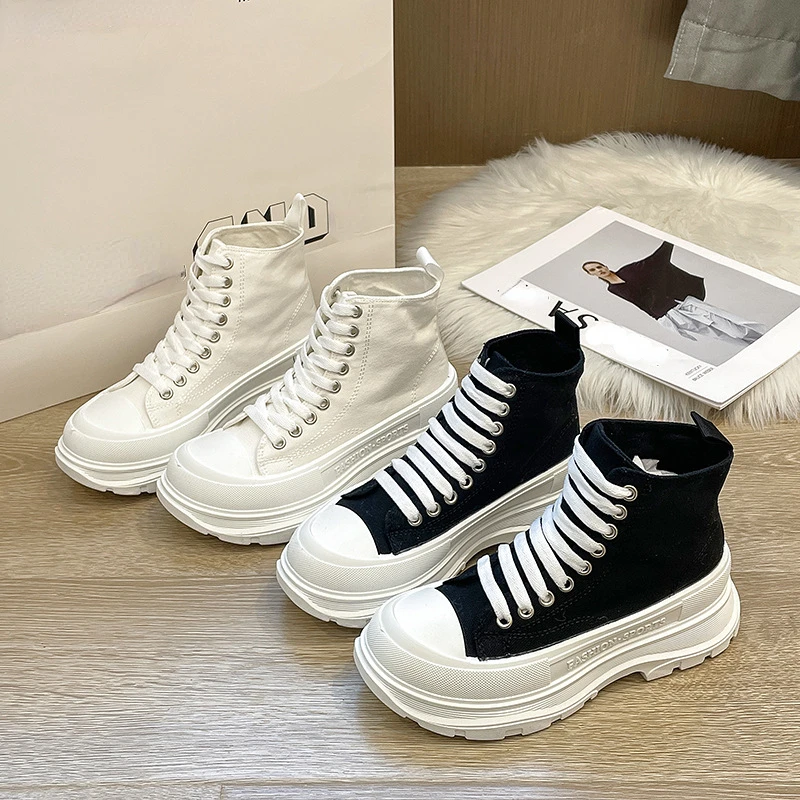 Hip Hop Platform Women's Shoes Models 2024 High Top Shoes Big Size Long Boots Sneakers Sports Athlete High-tech Shoses