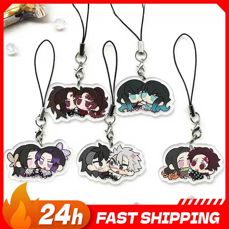 

For Blade of Ghost Anime Peripherals Cute Tsugikuni Yoriichi Figure Phone Strap Kokushibo Figurine Acrylic Pendant Toys