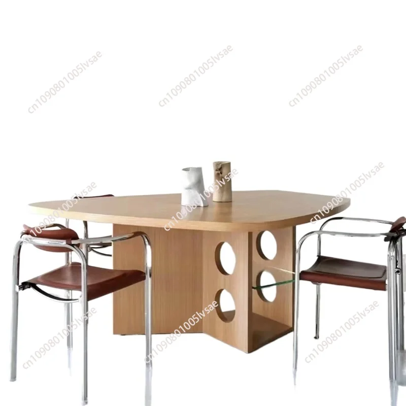

Mid-Ancient Solid Wood Retro Style Nordic Corner Shaped Dining Table Modern Minimalist Designer Italian Desk