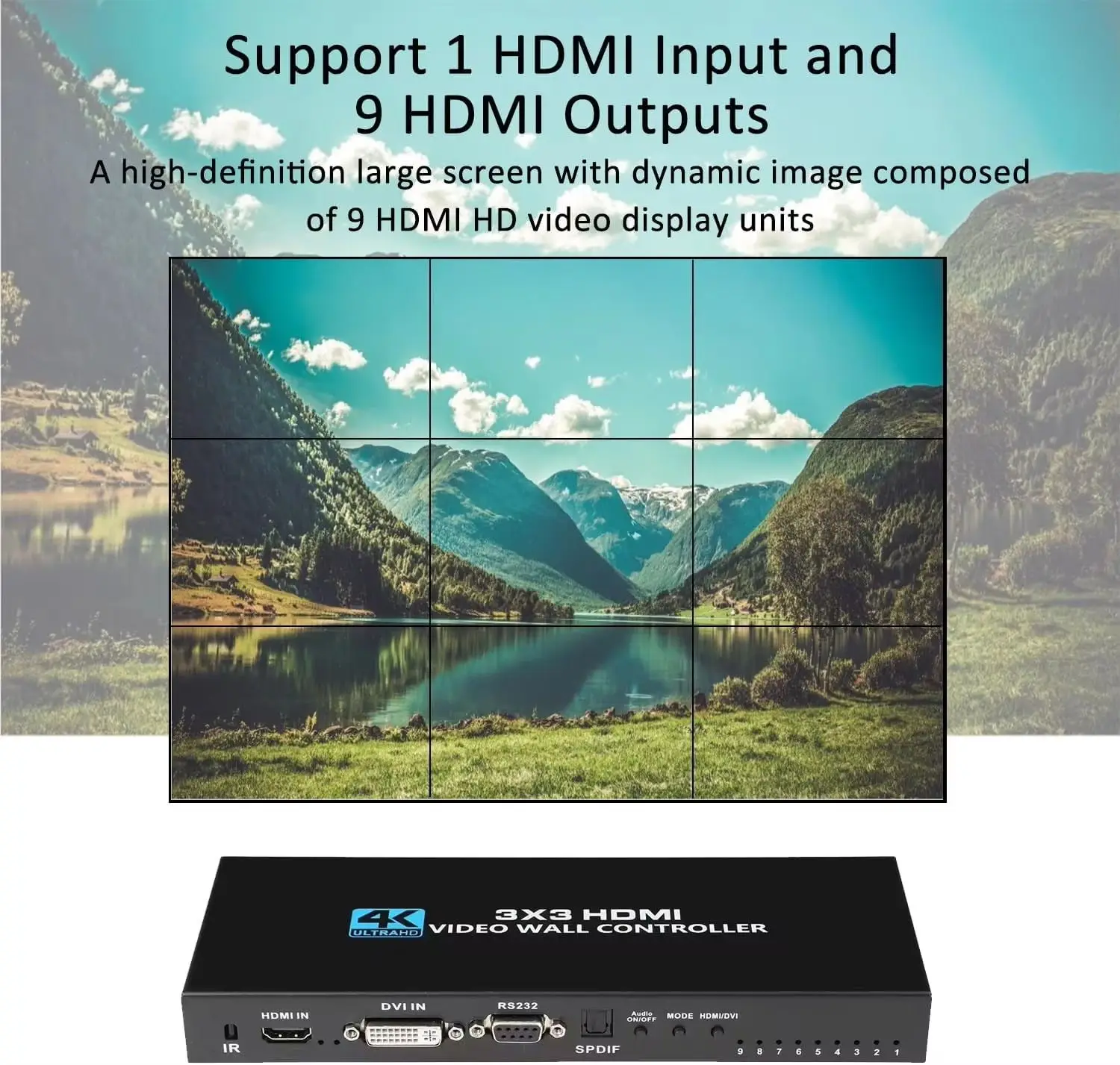 4K HDMI Video Wall Controller 3x3 2x3 2x41080P HDMI DVI Video Wall Processor Splicing 1 in 9 out Screen Stitching Splicer Switch