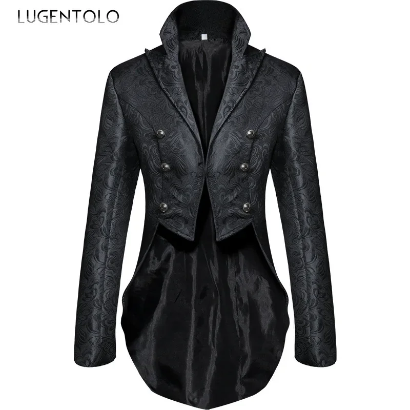 

Men Retro Tuxedo Punk Coat Medieval Costume Tailcoat Party Halloween Male Jacquard Stage Performance Jacket