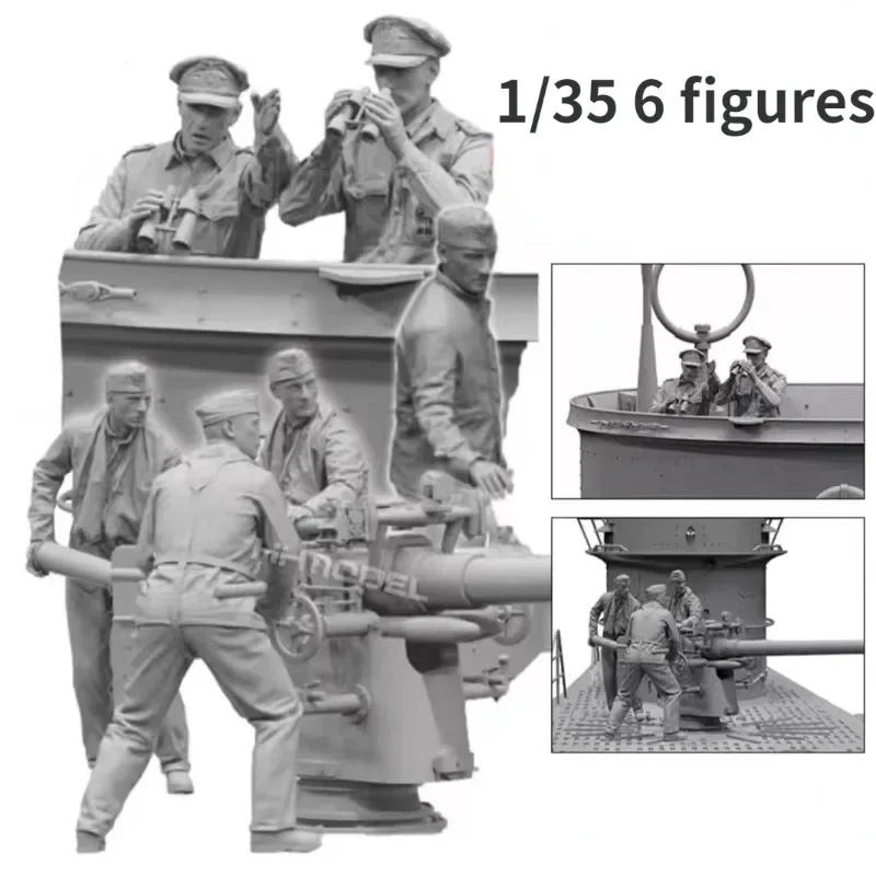 1/35 Resin Figure Model Kit Military Submarine Officers and Soldiers 6 People Miniature Toys Unassembled Unpainted Free Shipping