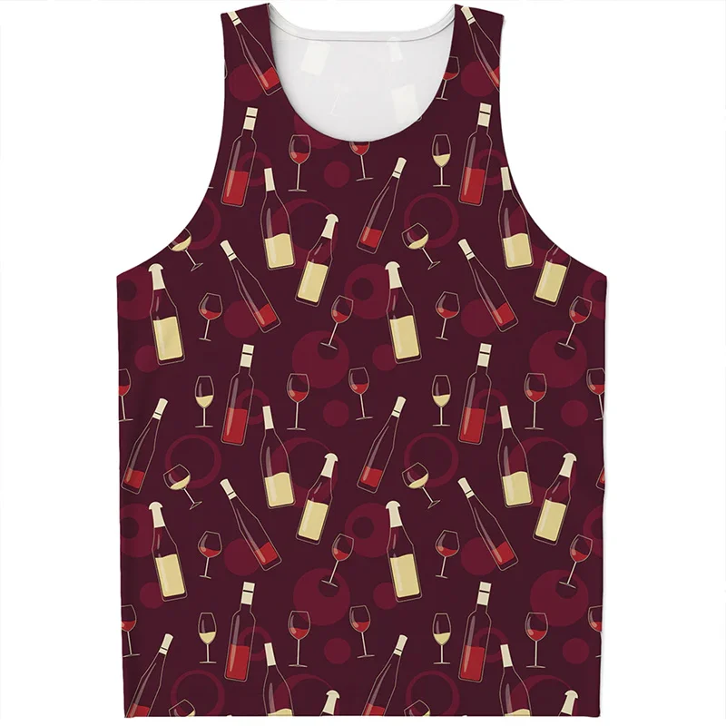 

New Design Red Wine Pattern Tank Top For Men Summer Sleeveless Vest Street Casual Tops T-shirt 3D Printed Women Tee Shirts