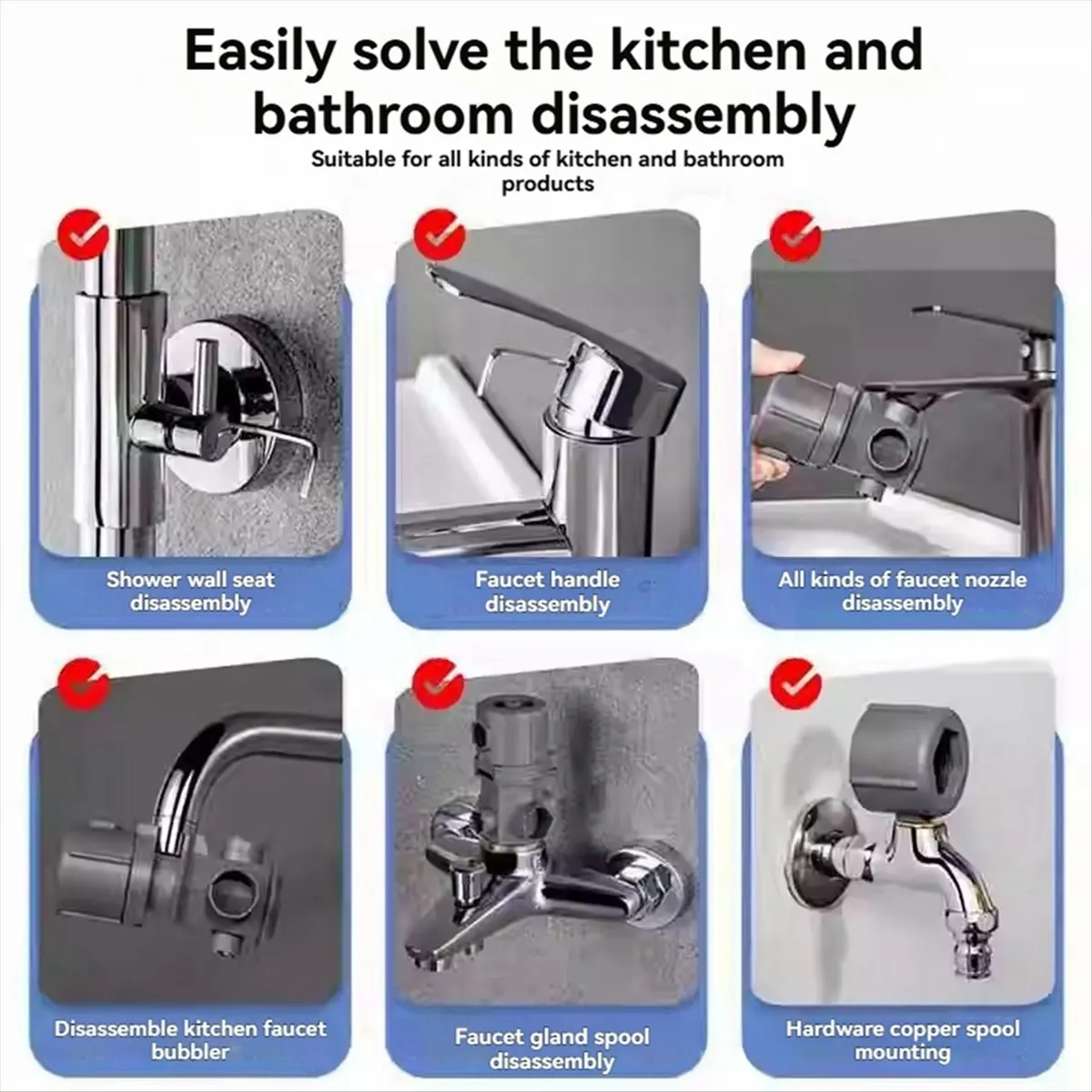 

Многофункциональный ключ для кухни и ванной комнаты Okay 16 в 1, набор гаечных ключей для смесителя, ключ для смесителя с полезными гаджетами