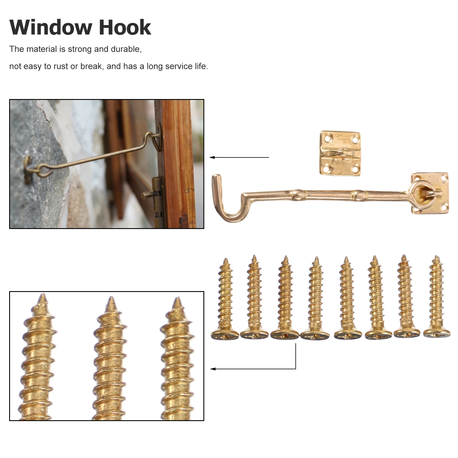 

Pure Copper Windproof Door Buckle For Chinese Style Decoration Durable Copper Hook With Screws Sliding Window Support