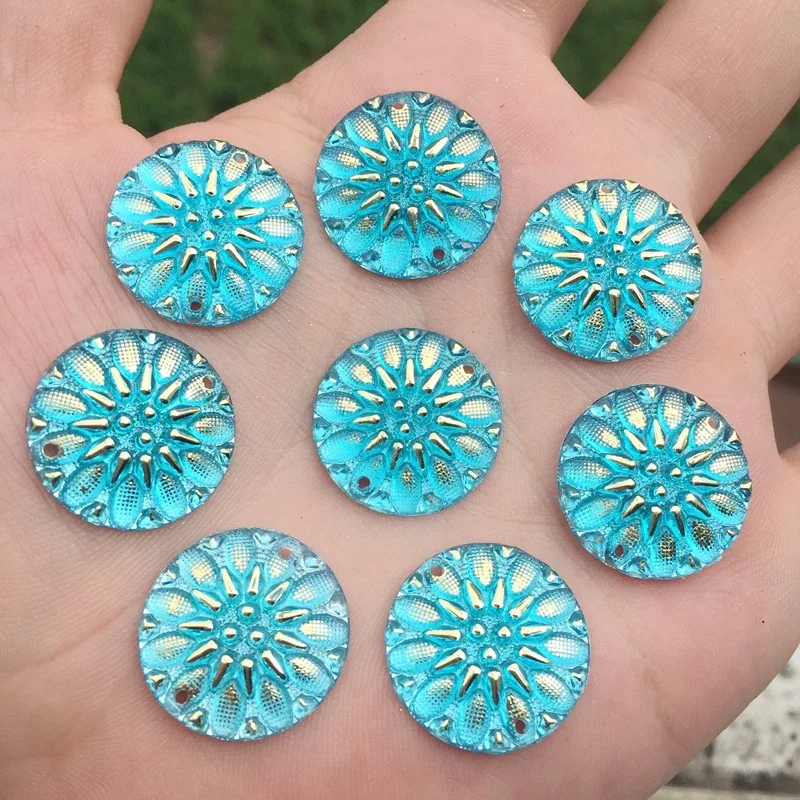 YUSDTSHA Crystal flatback Acryl cabochons accessories diy sew on Rhinestone button 2 holes 20mm 15pcs -B105