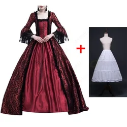 Women Vintage Court Cosplay Dress Medieval Renaissance Queen Ball Gown Bell Sleeve Maxi Dress Halloween Costume with Petticoat