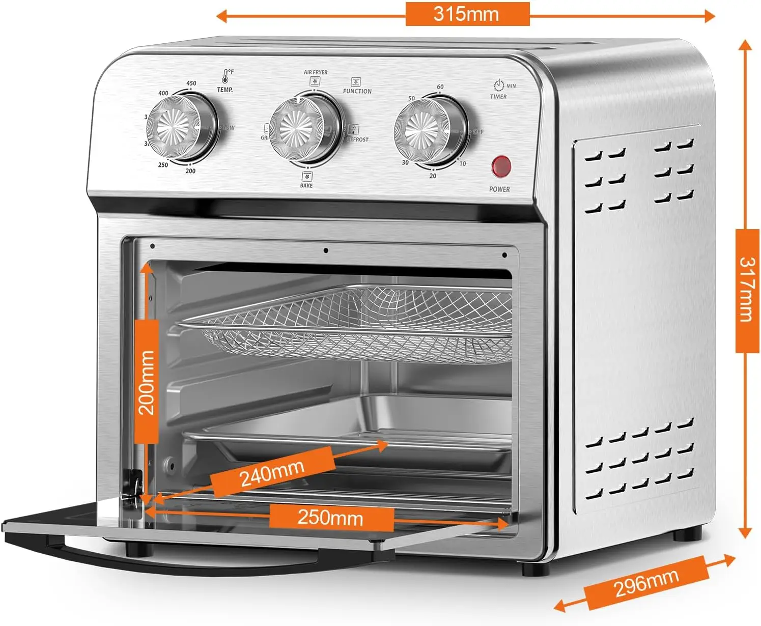13-Quart Air Fryer Toaster Oven Combo, Large Capacity Convection Countertop Oven with 360° Hot Air Circulation for Oil-Free Heal