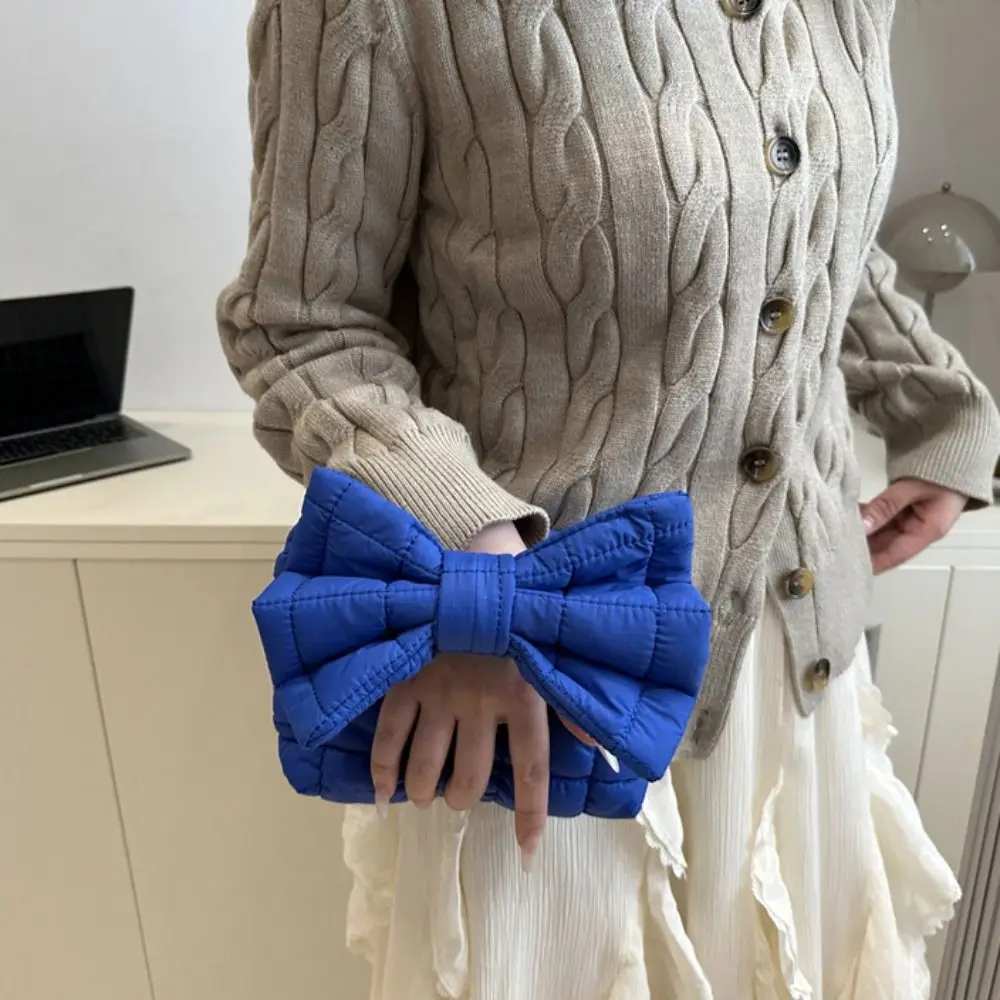 

Elegant Solid Color Cloud Pleated Bag Quilted Purse Bow Handbag Mini Handbag Korean Style Wrist Bag Storage Bag