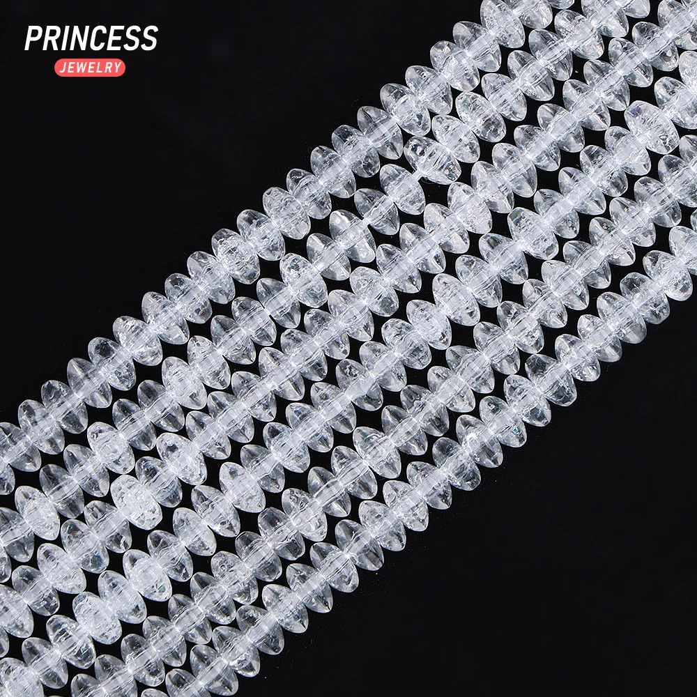 A++ Natural White Cracked Quartz Crystal Rondelle Loose Beads for Jewelry Making Bracelet Wholesale Stone Beads DIY Accessories