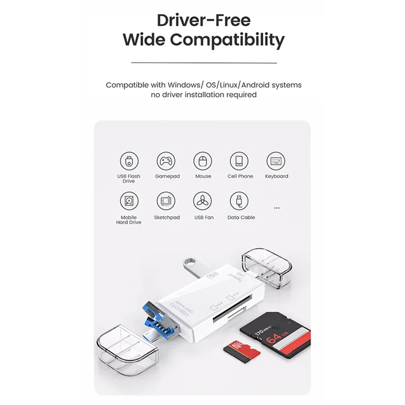 CABE-OTG SD TF Type C Micro-Sd Card Reader Type C To Usb Otg Adapter 6 In1 USB 2.0 TF Card USB Flash Drive Card Reader