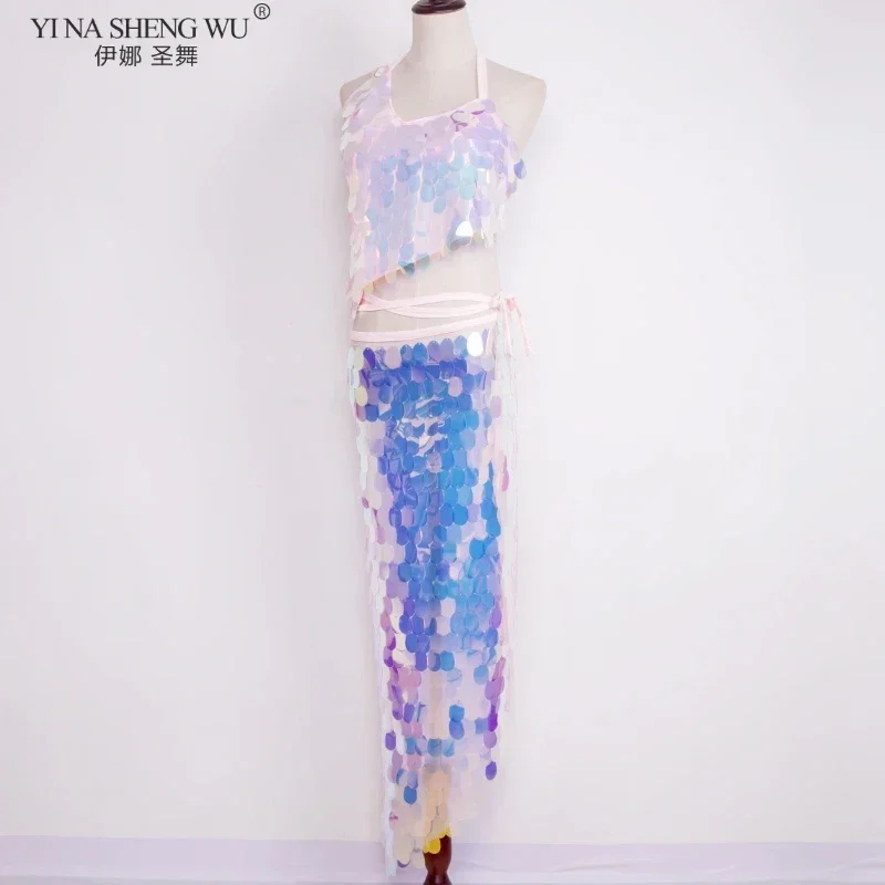 4 ألوان ملابس رقص البطن طويل وشاح الورك سيدة الرقص الشرقي وشاح الورك حزام للف الوسط الترتر مقياس السمك اكسسوارات Dancewear النساء #3