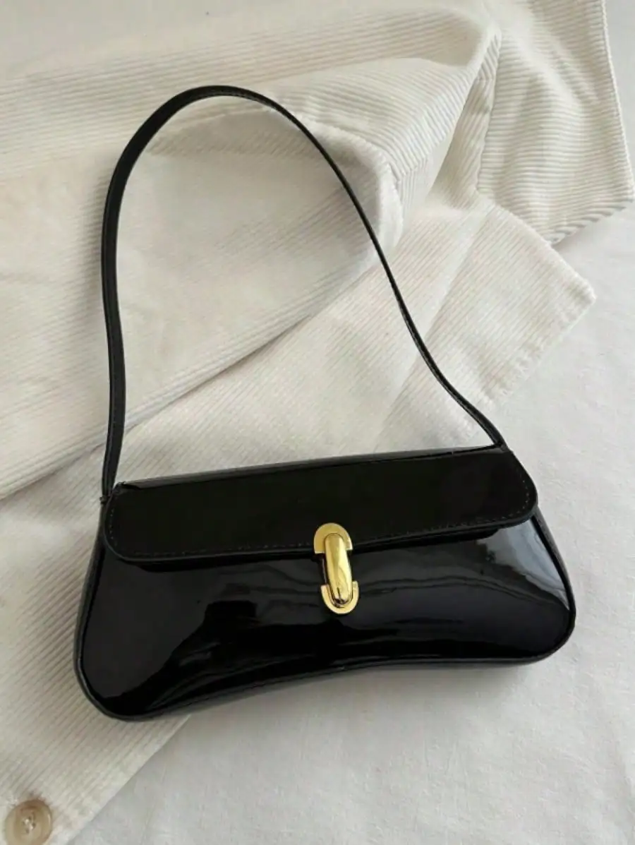 Women's Vintage Faux Oiled Leather Flap Decor One Shoulder Underarm Bag, Suitable For Dating, Outing, Party
