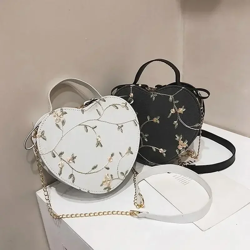 Women Spring Summer Heart-shaped Handbag Crossbody Bags Zipper PU Leather Shoulder Bag Leisure