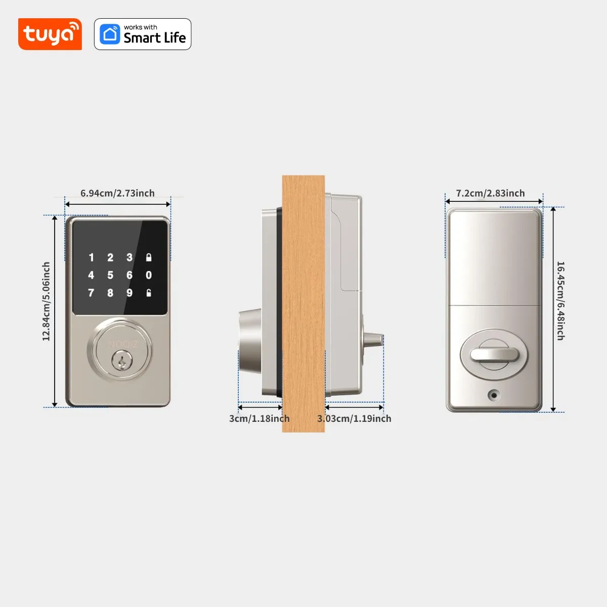 Tuya Smart Lock with password, Keyless Entry Door Lock with Touchscreen Keypads, Easy to Install, App Unlock, 50 User Codes