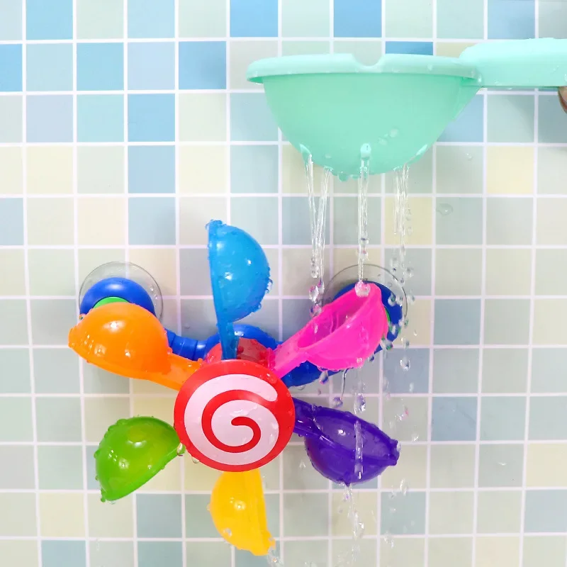 Mulino a vento giocattolo da bagno per bambini lavaggio tazza per capelli vasca da bagno per bambini ruota d'acqua colorata ventosa da bagno bambino doccia irrigatore giocattolo mulino a vento