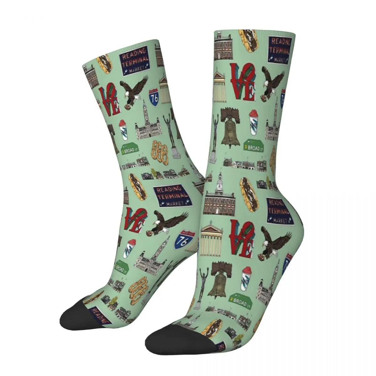 Philly Pattern - Green Socks Fashion Trends Unisex Stockings 3D Printing Gifts Breathable Socks