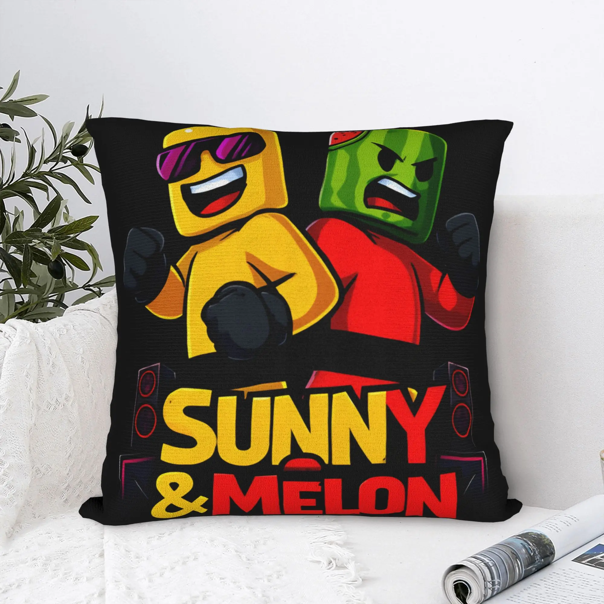Sunny And Melon Fist Pose With Speakers Cartoon Art Pillow Case Kawaii Pillow Cover Design Pillowcases For Office Car Home Decor